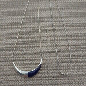 26 Inch Sterling Silver Rustic U Shape Lapis Lazuli Stone Necklace B329